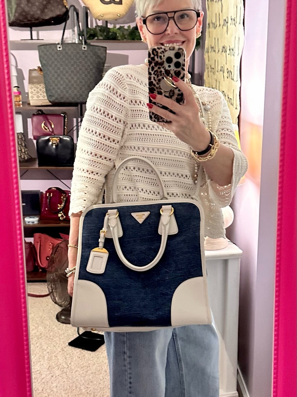 Prada Blue Denim and I our Saffiano Leather Satchel with Gold Hardware - Picture 10 of 15